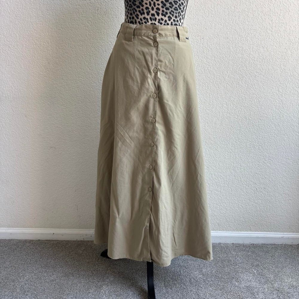 Ex Officio vintage tan nylon maxi skirt with button front and pockets